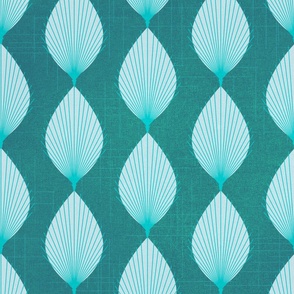 Teal Textured Palm Leaves -  Large