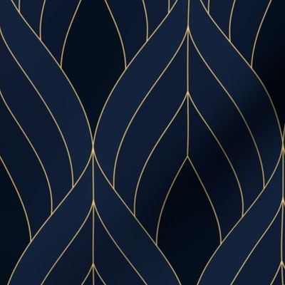 ART DECO BLOSSOMS - SUPER DARK BLACK/BLUE TONES WITH GOLDEN LINE WORK