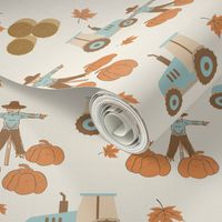 scarecrow fabric - neutral farm fabric - tractor fabric, neutral scarecrow