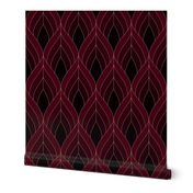 ART DECO BLOSSOMS - REAL DARK RED TONES WITH GOLD LINES, LARGE SCALE