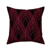 ART DECO BLOSSOMS - REAL DARK RED TONES WITH GOLD LINES, LARGE SCALE