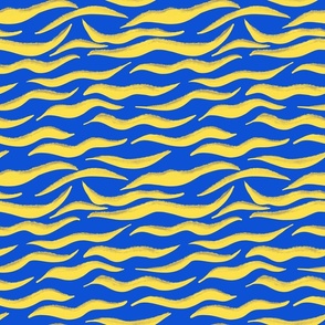 Wavy Animal Stripes Yellow on Blue  