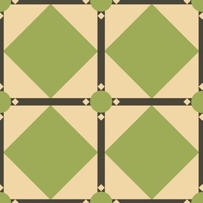 Hand-drawn organic lines forming squares and  triangles for home décor, tablecloths and napkins, mod dining décor, elegant wallpaper- in patchwork style featuring tones of green.