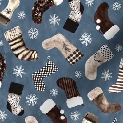 Cozy Christmas Stockings Watercolor Neutral Smokey Blue