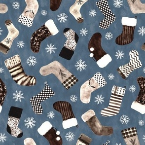 Cozy Christmas Stockings Watercolor Neutral Smokey Blue