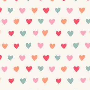 Textured love hearts Valentine's Day orange blue pink red on cream - MEDIUM SCALE