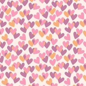 Valentine love hearts in pink, purple and orange on cream - MEDIUM SCALE