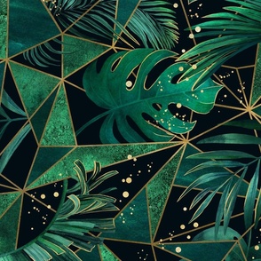 Tropical palm leaves with geometrics