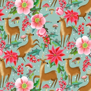 poinsettia and deers // mint // medium