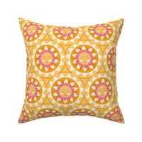 Large summer suns in yellow and pink boho retro