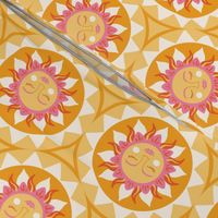 Large summer suns in yellow and pink boho retro