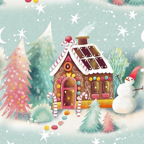 gingerbread house snowy landscape // 