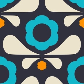 2036 large - geometric retro flowers, navy / blue