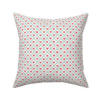 Diagonal checks textured stripes love hearts pink, red and cream - MEDIUM SCALE