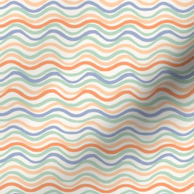 Wavy stripes lines in cream, blue, green, tangerine and coral