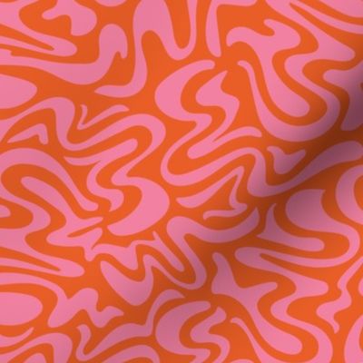 Medium groovy retro abstract liquid swirl in pink and orange red