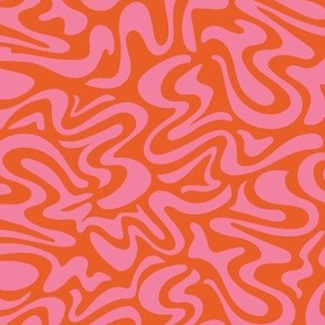 Medium groovy retro abstract liquid swirl in pink and orange red
