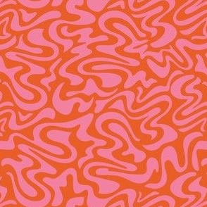 Small groovy retro abstract liquid swirl in pink and orange red