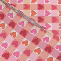 Valentine's day love hearts checks, gingham, retro style valentine design red orange pink 