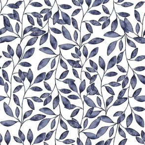 Blue floral pattern. Watercolor leaves and branches. Blue floral pattern. Watercolor leaves and branches. Design #871. 