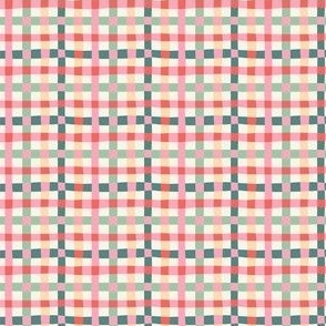 Small colorful gingham checks in green, pink, red, cream