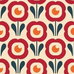 2041 small - retro daisies, red / navy