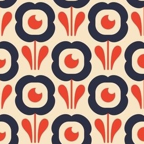 2043 small - retro daisies, navy / red