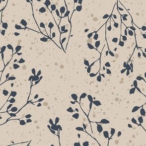 The Sprig - Autumn  - navy on neutral  - larger scale