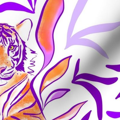 Large - Wild Tiger in Sunny Nature  5. Purple, Pink, Orange & White