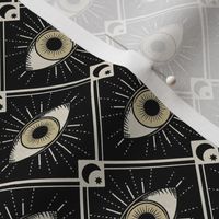 Esoteric eyes and moons geometric on black - 3 inch wide
