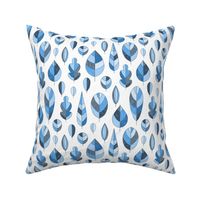 Blue geometric mid-century modern leaves drawn in pencil on white