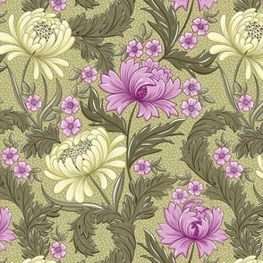 Victorian Era Floral Wallpaper large scale fabric green WB22