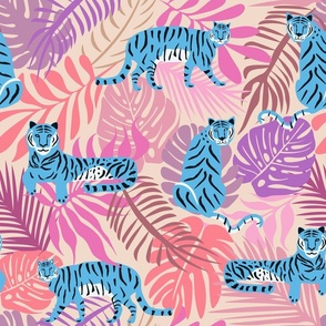 Pastel Tropical Leaves and Tigers
