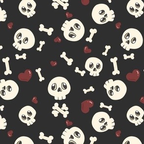 skulls and hearts on black