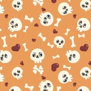 skulls and hearts on orange