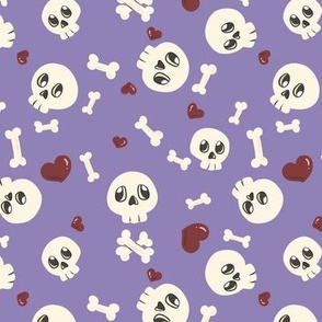 skulls and hearts on purple