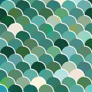 Fish Scale Pattern in Teal Shades / Large