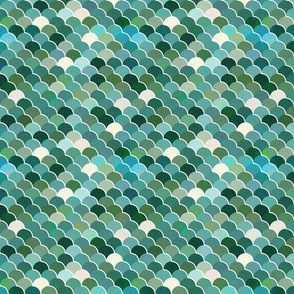 Fish Scale Pattern in Teal Shades / Medium