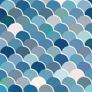 Fish Scale Pattern in Blue Shades / Large