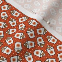 (extra small scale) Pumpkin Spice Doggy Coffee Treats - Orange on polka dots - C22