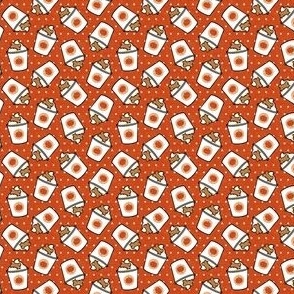 (extra small scale) Pumpkin Spice Doggy Coffee Treats - Orange on polka dots - C22