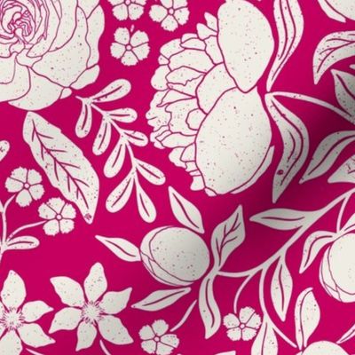 Beautiful Peonies and Rose Garden Raspberry pink Large