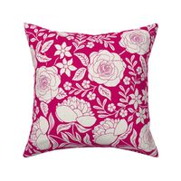 Beautiful Peonies and Rose Garden Raspberry pink Large