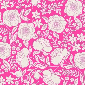 Beautiful Peonies and Rose Garden Bright Hot Pink Large