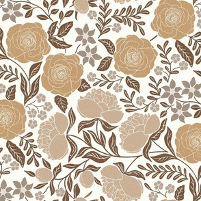 Beautiful Peonies and Rose Garden Earth Tones Warm Neutrals Large