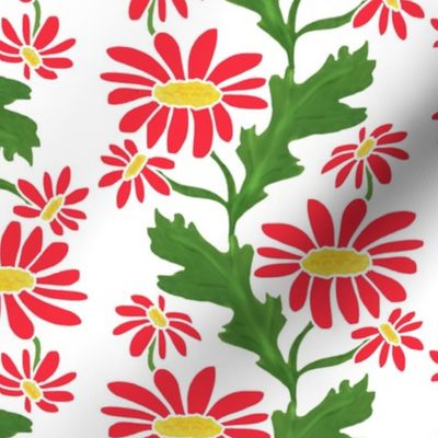 Vertical Daisy Stripe Red on White