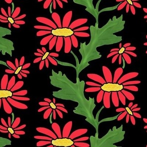 Vertical Daisy Stripe Red on Black