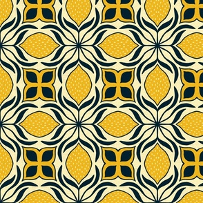 Provencal lemon tile - pale yellow/midnight blue