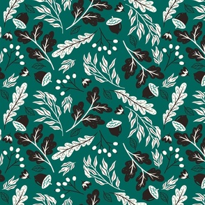 Liberty Style Autumn Ditsy Positive Negative Black and White on Teal Green BG 