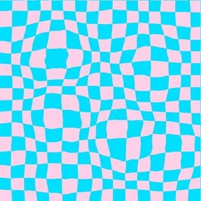 pink blue checker pattern warped